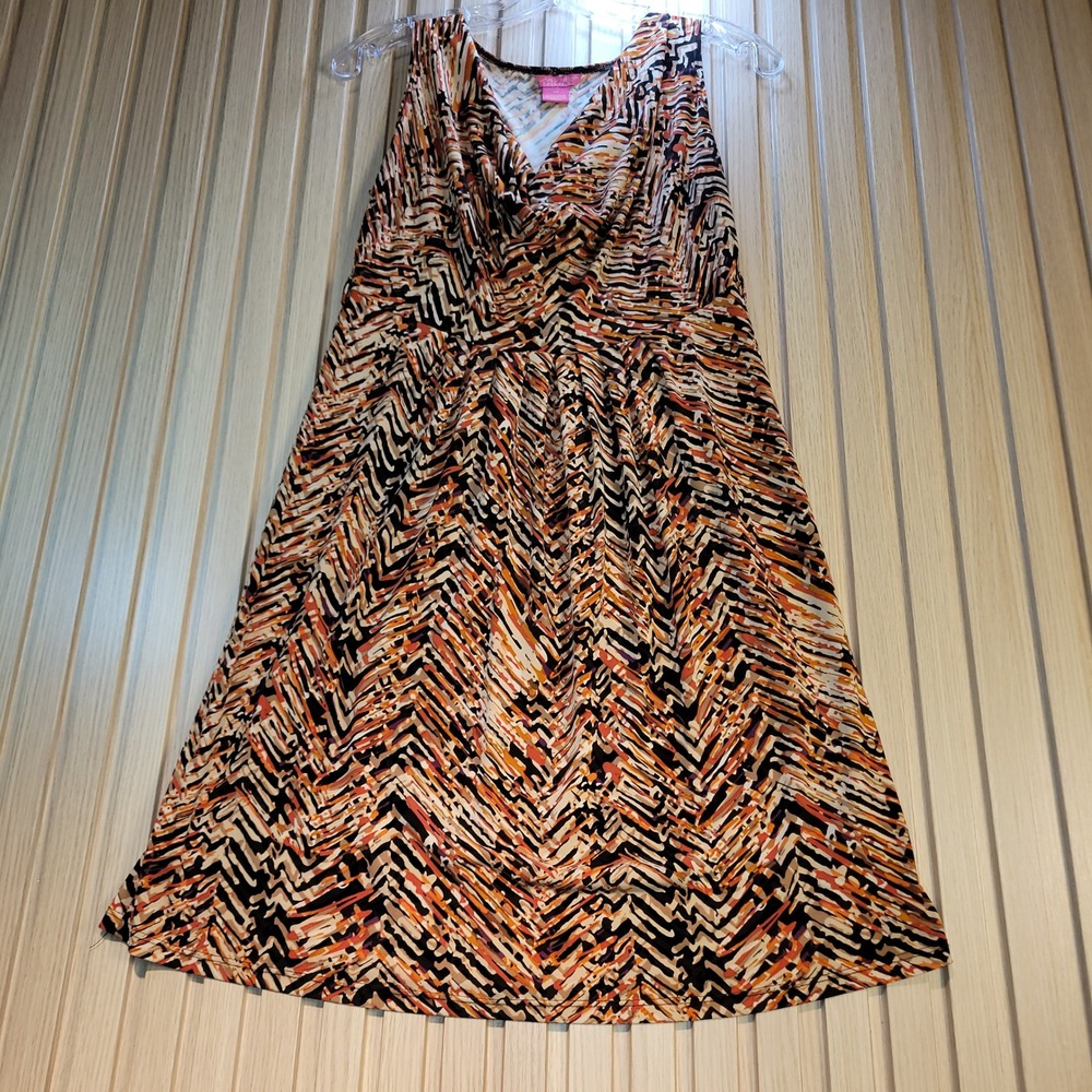 Sunny Leigh Petite Multi Color Abstract Chevron Cowl Neck Sleeveless Dress PS